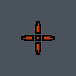 big cross Valorant crosshair — cross with outer lines and a center dot, custom color #C24000