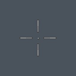 big Valorant crosshair — cross with outer lines and a center dot, white