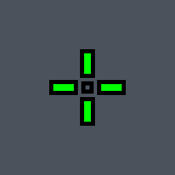 Windmill Valorant crosshair — cross with outer lines and a center dot, green